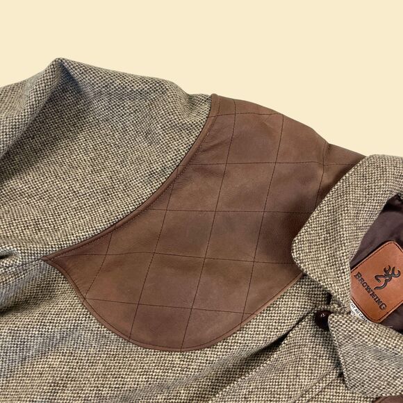 90s XL wool bomber jacket by Browning, vintage wool & leather zip up Canada-made - Picture 4 of 9